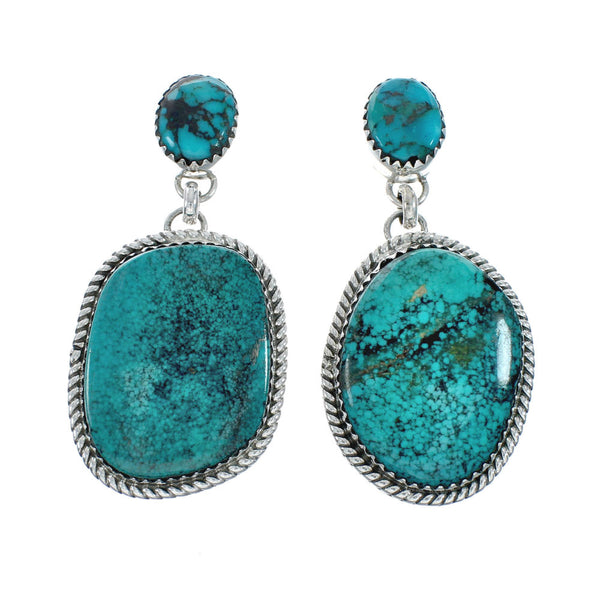 Native American Navajo Turquoise Sterling Silver Post Dangle Earrings X10526